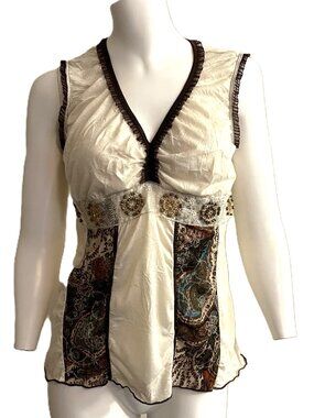 Vtg 90s Y2K B Moss Tank Top Large Fairy Grunge Babydoll WhimsiGoth Beaded Boho
